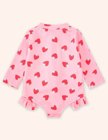 Fruit Print Long Sleeve Zip-up Swimsuit